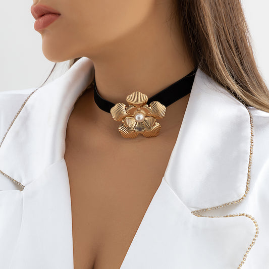 Vanessa Velvet Rose Flower Choker Necklace
