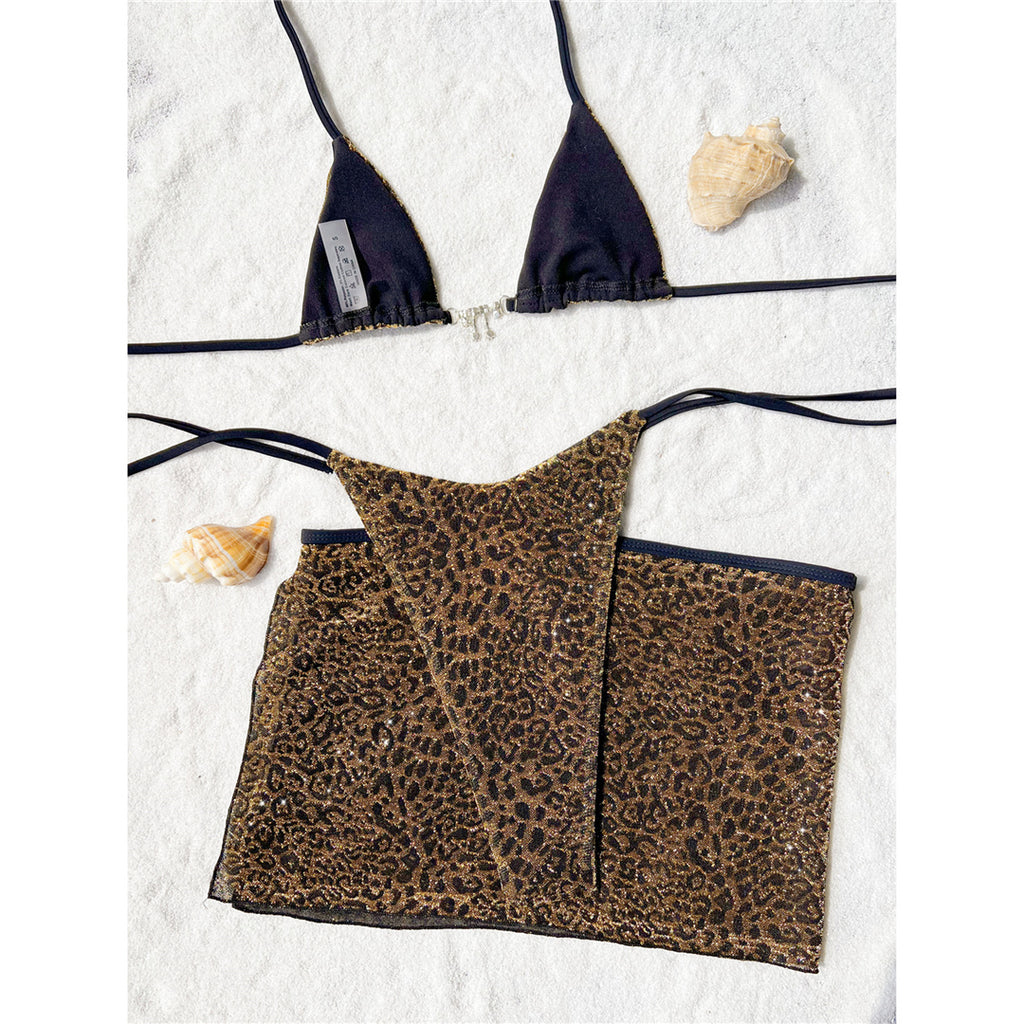 Sheila With Skirt Leopard Halter High Cut Bikini