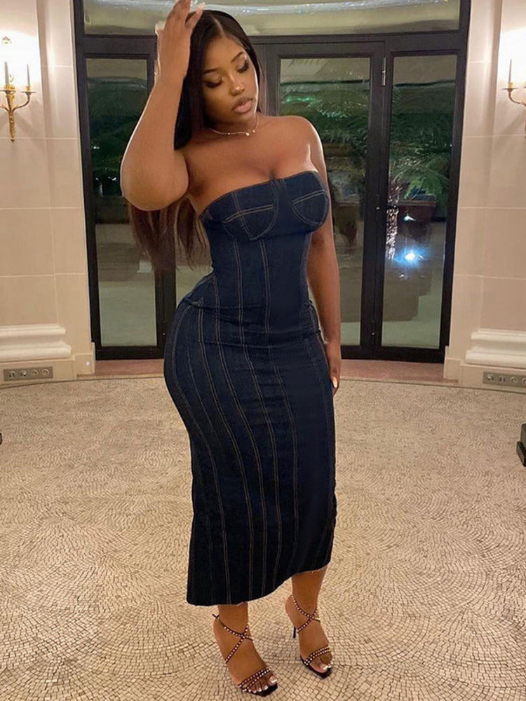Shannon Strapless Denim Midi Dress