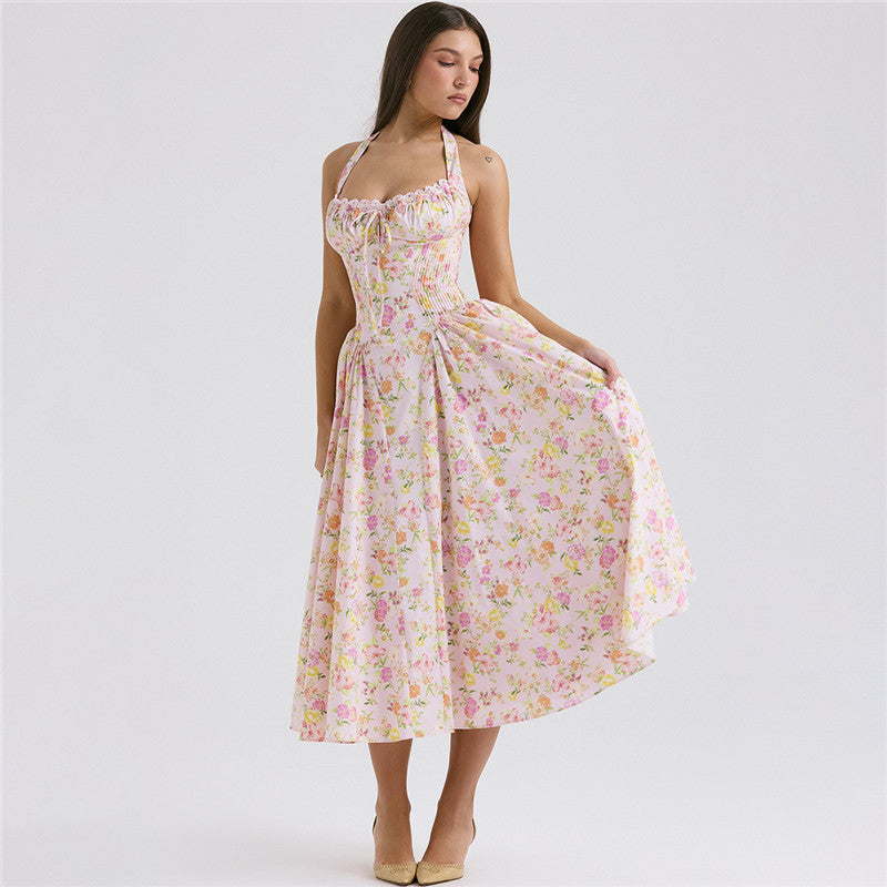 Tina Floral Print A-line Sexy Midi Dress