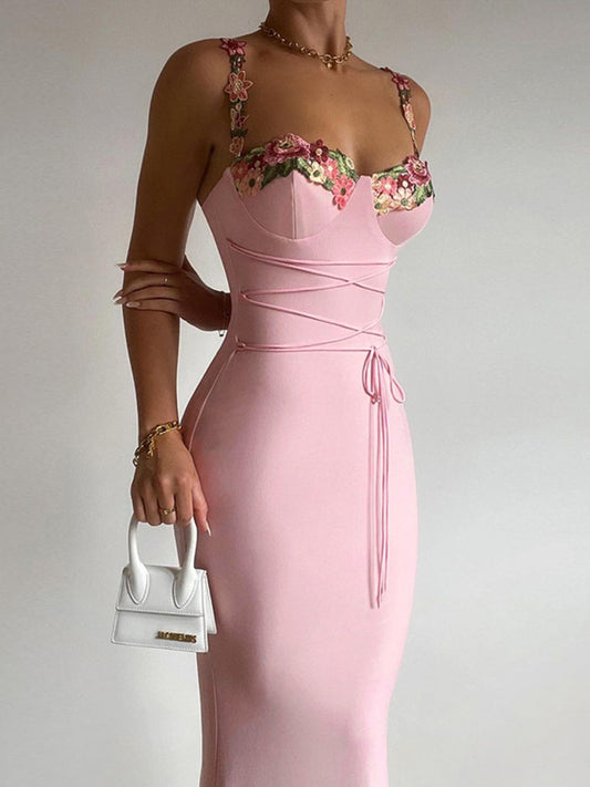 Joanna Spaghetti Strap Print Patchwork Maxi Dress