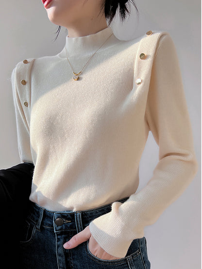 Jessie Button Long Sleeve Turtleneck Women Sweater