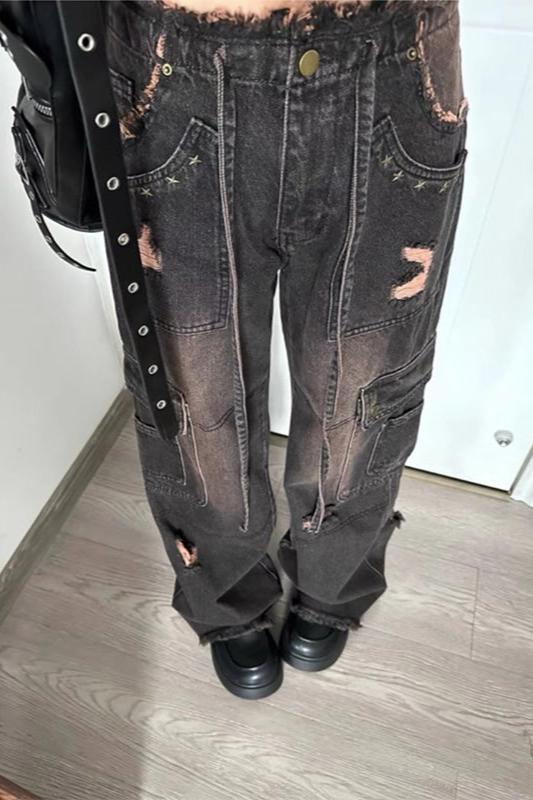 Patsy Vintage Black Gothic Cargo Jeans