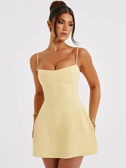 Irene Backless Suspender Mini Dress