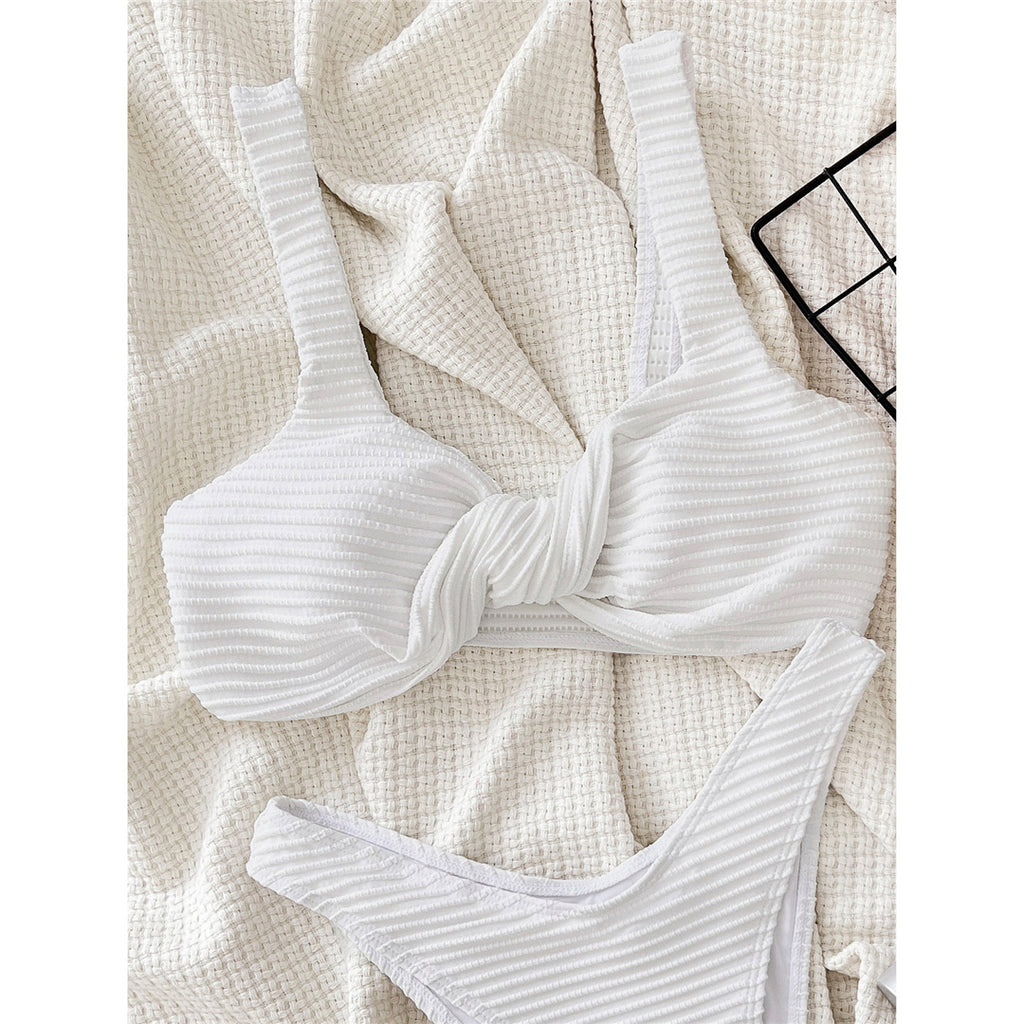 Sally Ribbed Knotted Brazilian High Leg Cut Bikini