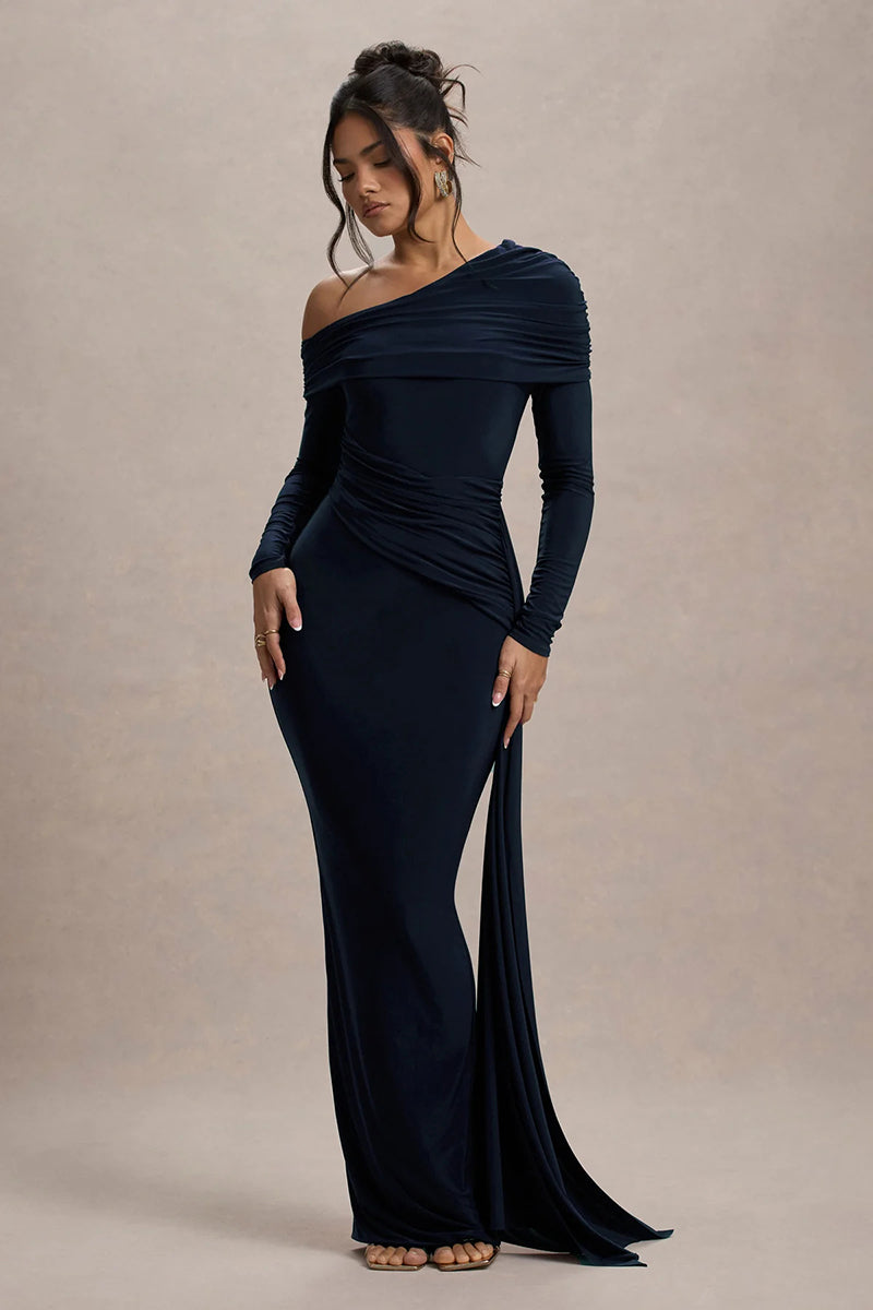 Louise Skew Collar Long Sleeve Sexy Maxi Dress