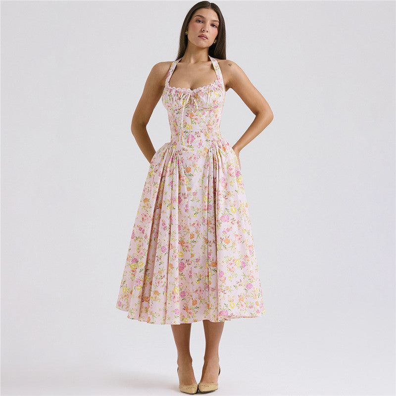 Tina Floral Print A-line Sexy Midi Dress