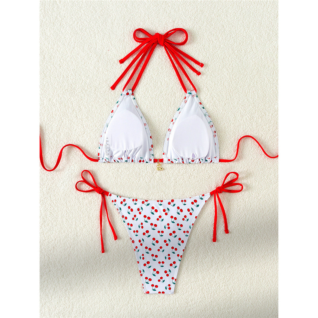 Victoria Cherry Printed Halter High Leg Cut Bikini