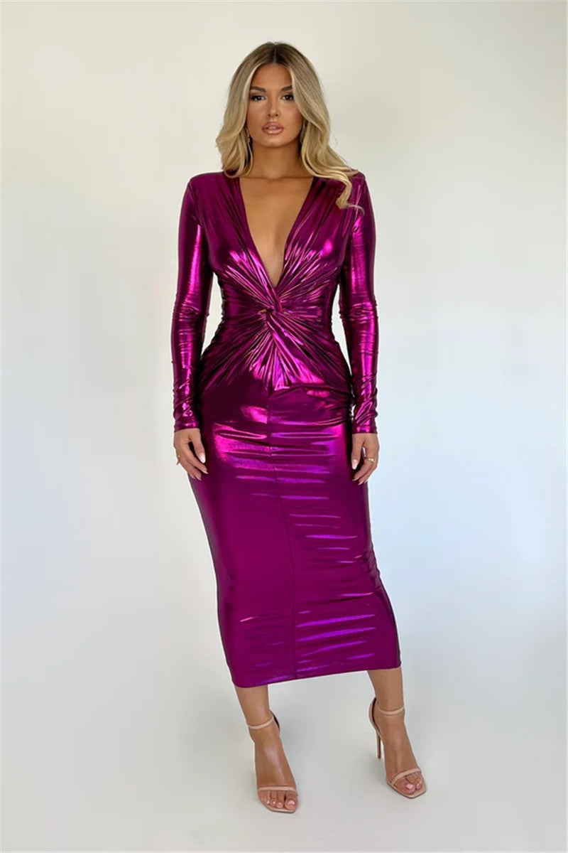 Rachel Deep V Neck Ruched Sexy Maxi Dress