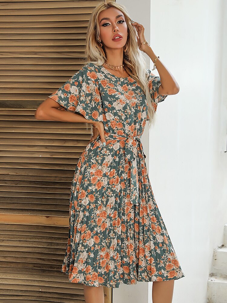 Margaret Floral Ruffle Sleeve Midi Dress