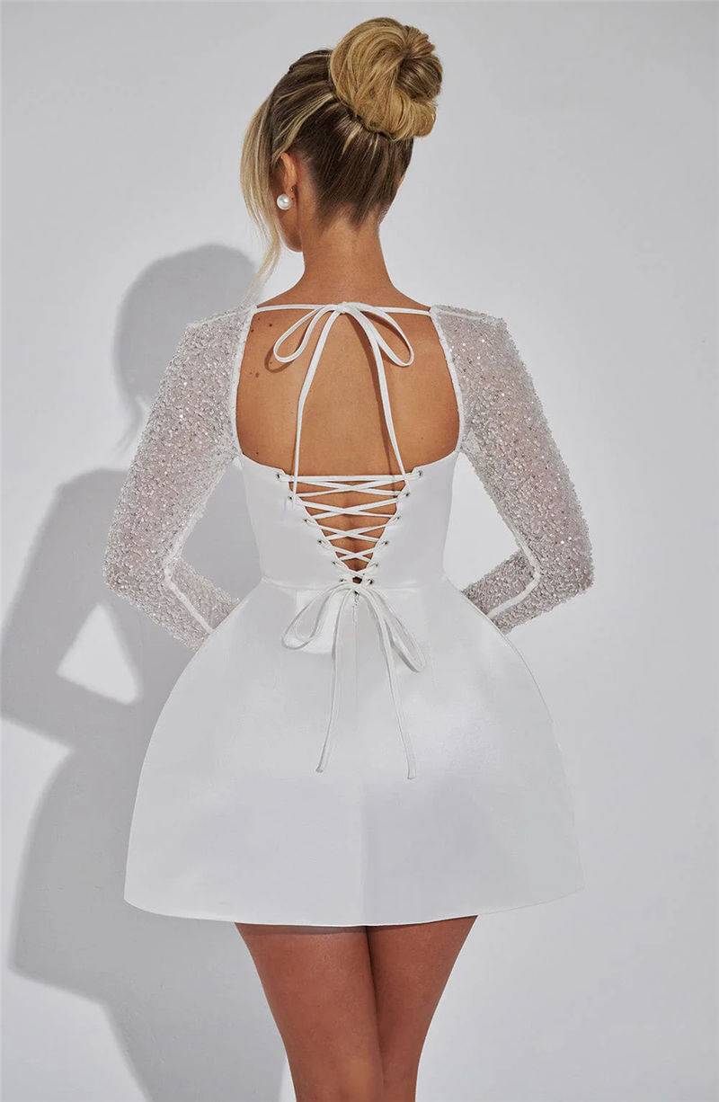 Lydia Glitter Long Sleeve Backless Sexy Mini Dress