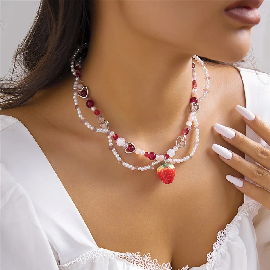 Hannah Chain Strawberry Pendant Necklace