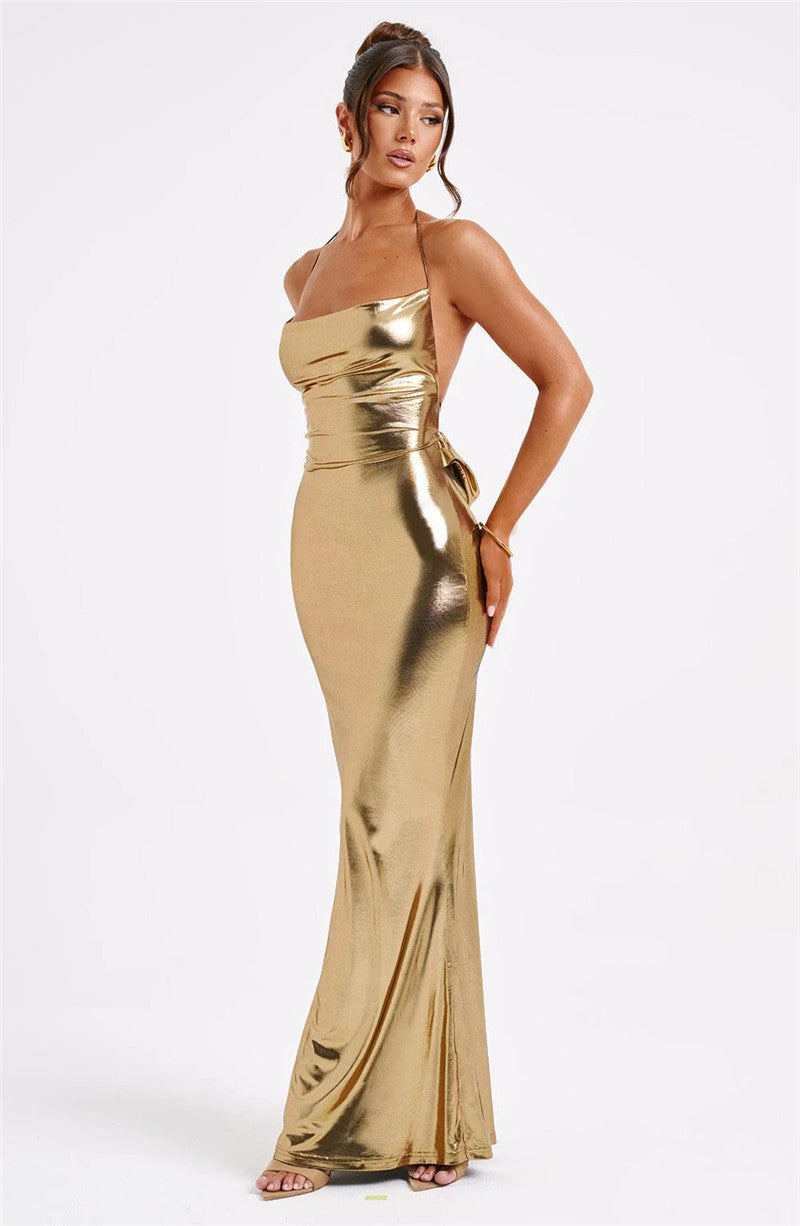 Tina Satin Backless Sexy Maxi Dress