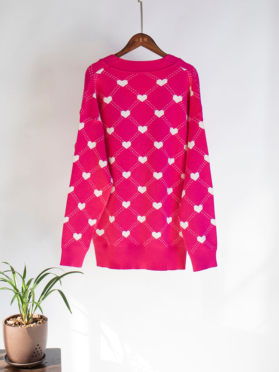 Sophie Hearts Print Oversize Women Cardigan