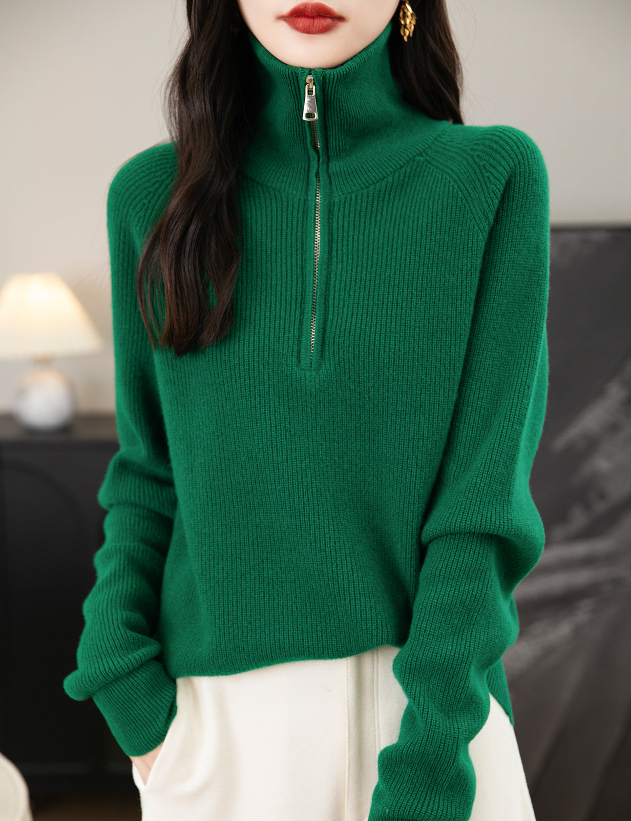 Lillian Woman Zip Long Sleeve Knitted Sweater