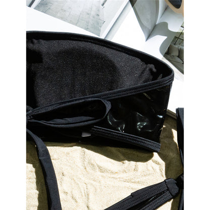 Rebecca Bandeau PU Faux Leather Mini Thong Bikini