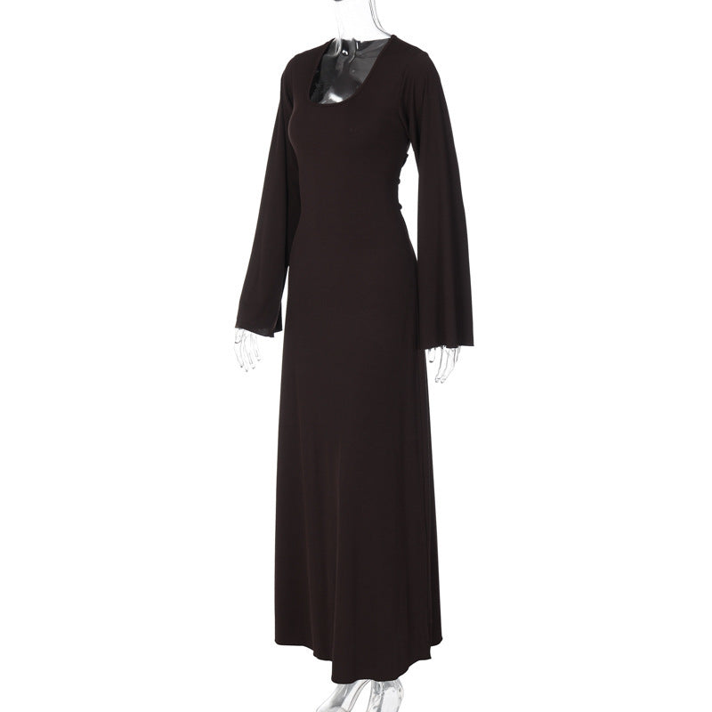 Nikki Ribbed Lace-up Long Sleeve Maxi Dress