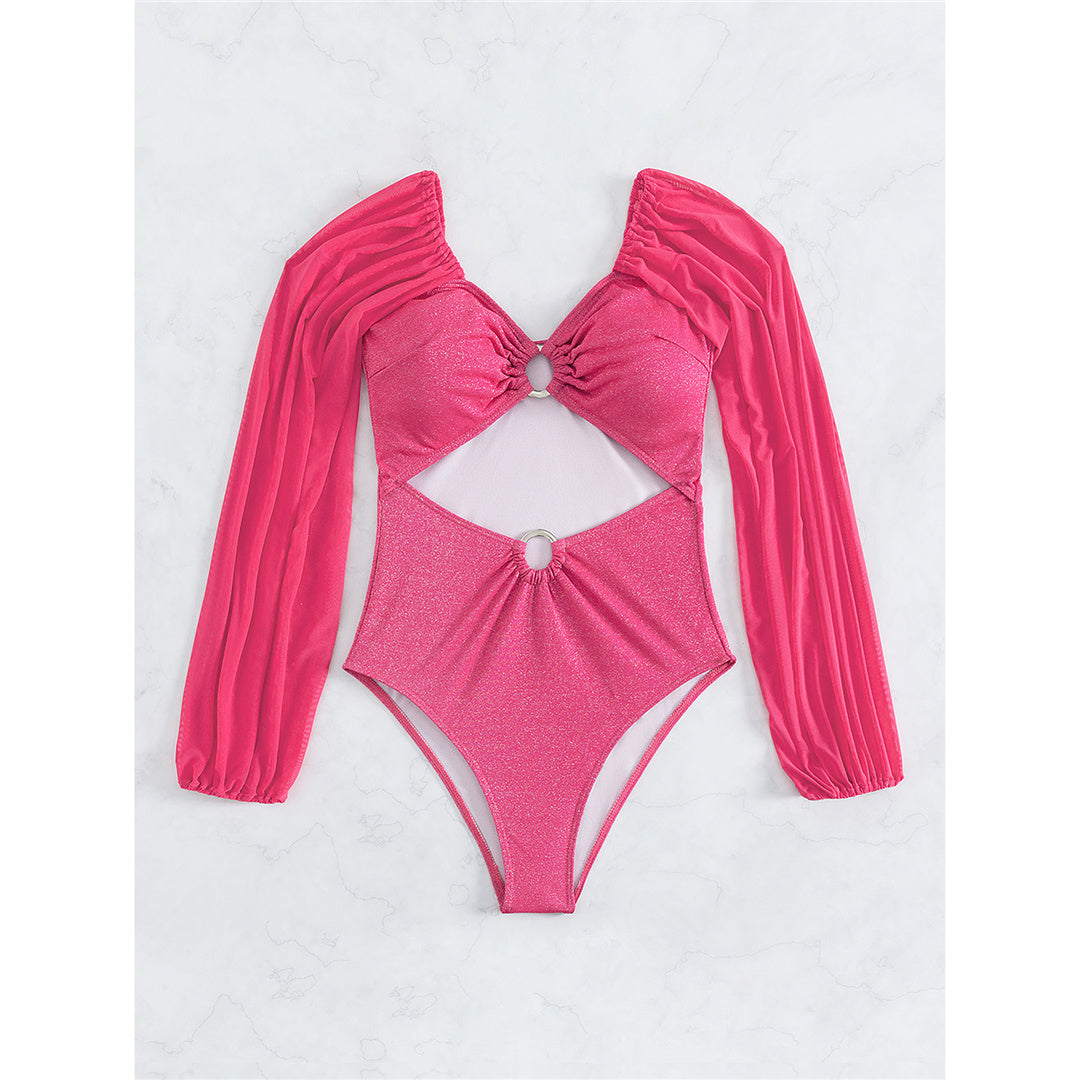 Jane Tummy Cut Out Glitter Sparkling Long Sleeve One Piece Swimsuit