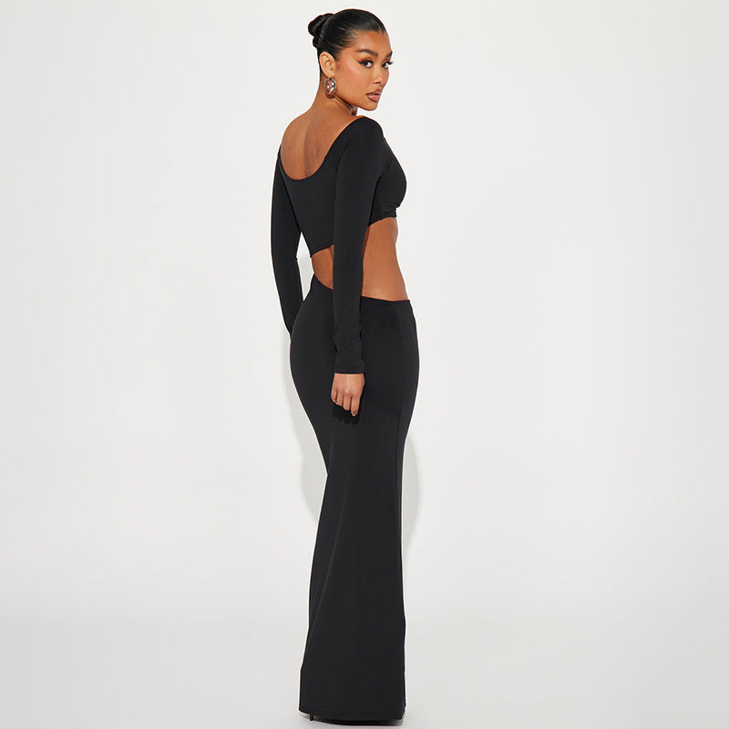 Teresa Hollow Out Long Sleeve Sexy Maxi Dress