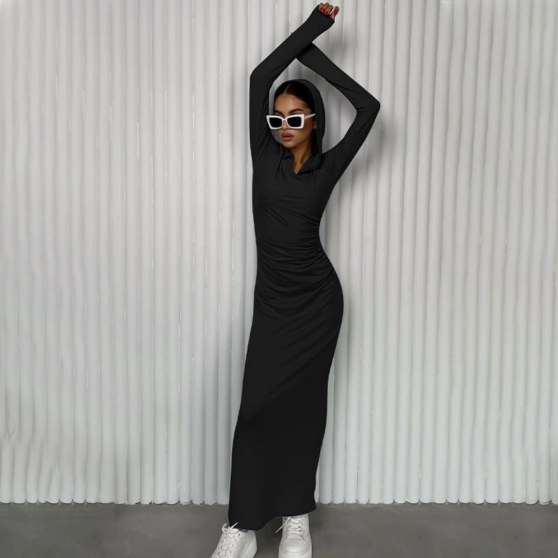 Eva V Neck Hooded Maxi Dress