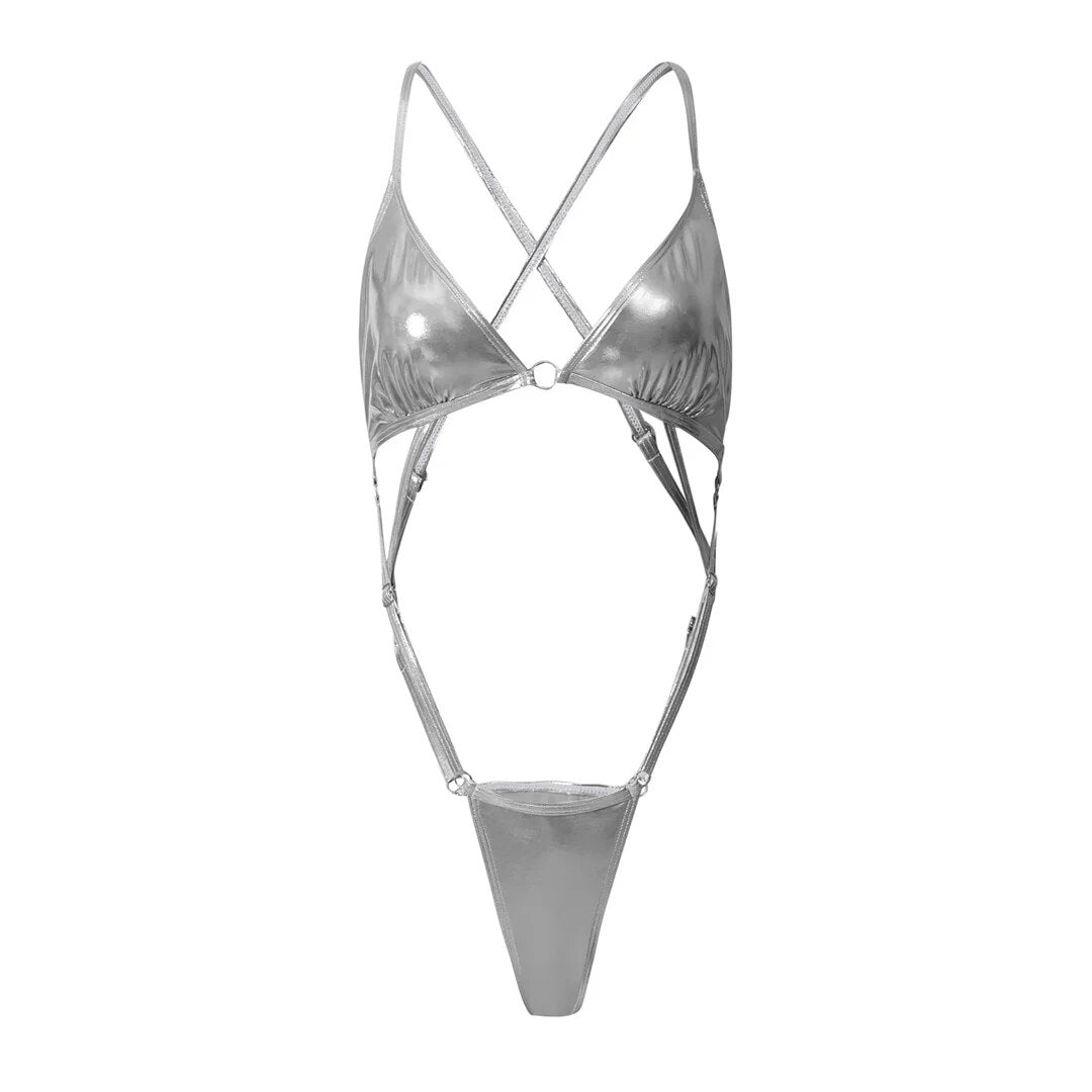 Tina Sexy PU Faux Leather Extreme String Mini Bikini