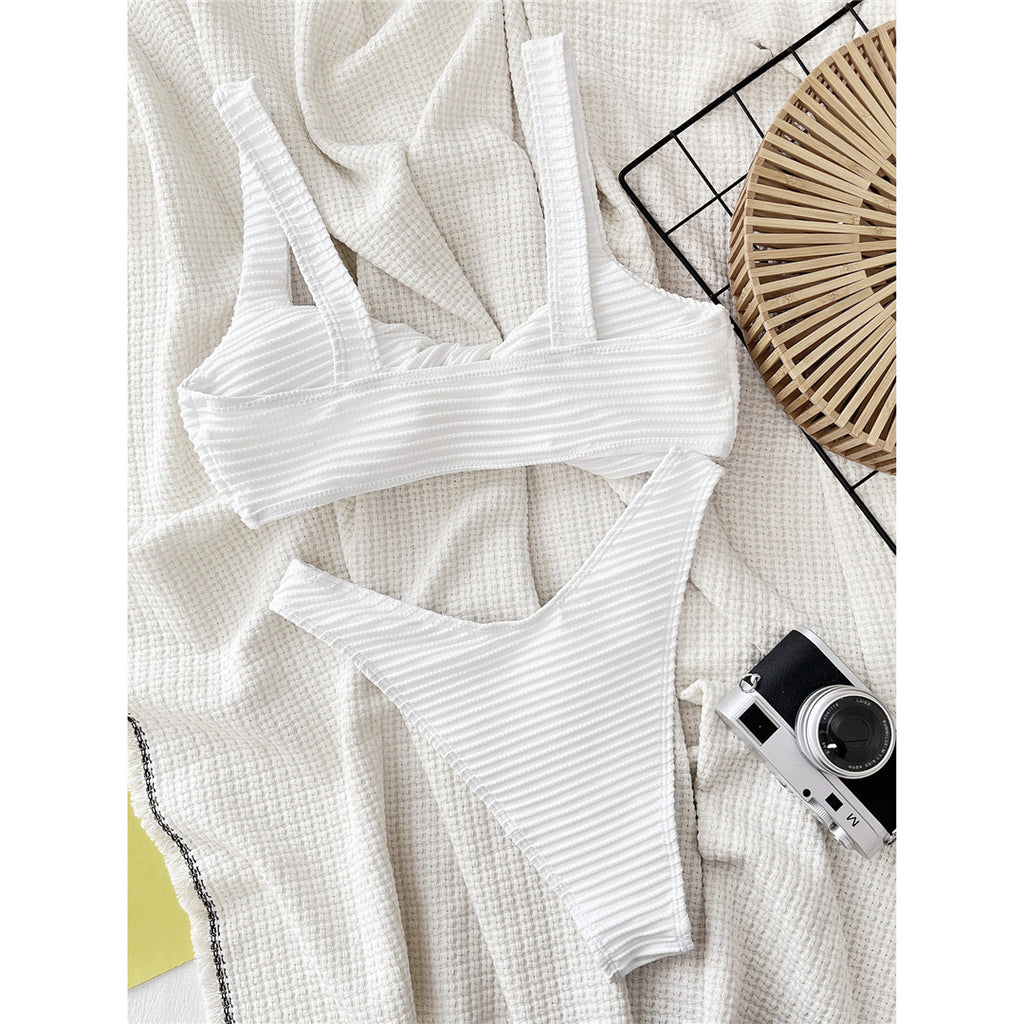 Sally Ribbed Knotted Brazilian High Leg Cut Bikini