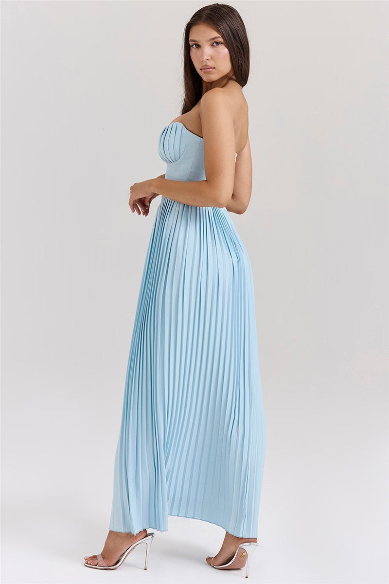 Aimee Off-shoulder Backless Pleated Maxi Dress