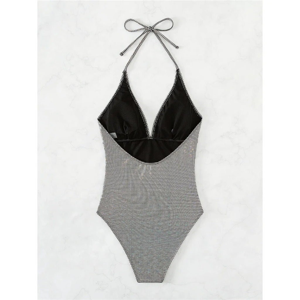 Anita V Neck Halter Plaid High Leg Cut One Piece Swimsuit