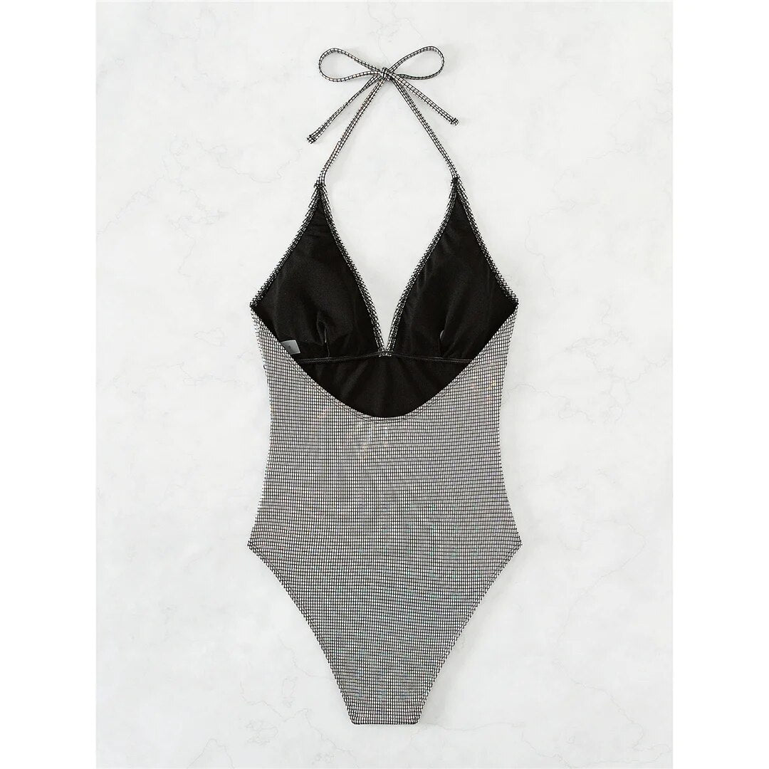 Anita V Neck Halter Plaid High Leg Cut One Piece Swimsuit