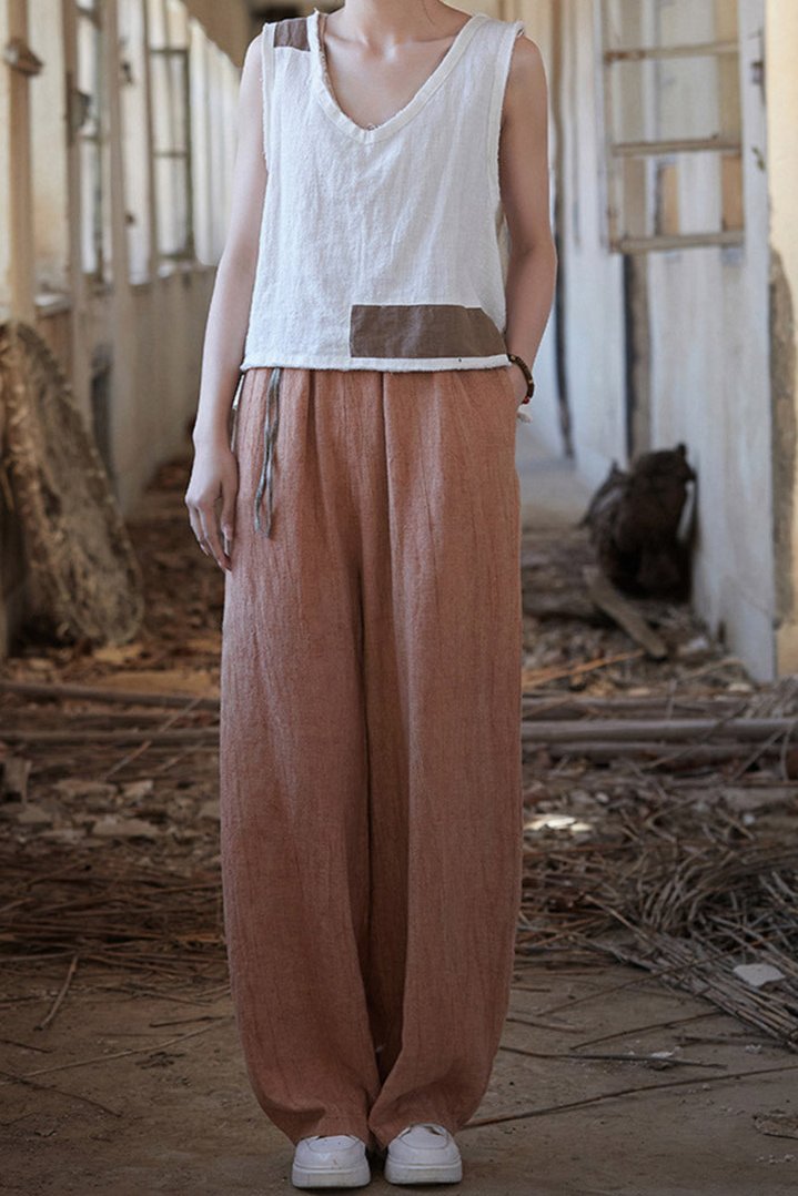 Teresa Woman Cotton Linen Baggy Cargo Pants