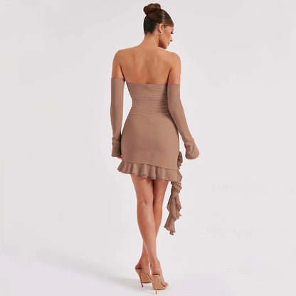 Phyllis Halter 3D Flower Ruffle Mini Dress