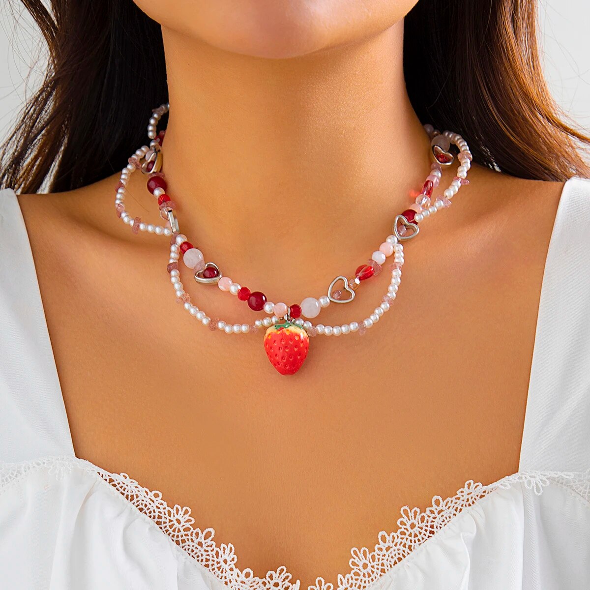 Hannah Chain Strawberry Pendant Necklace