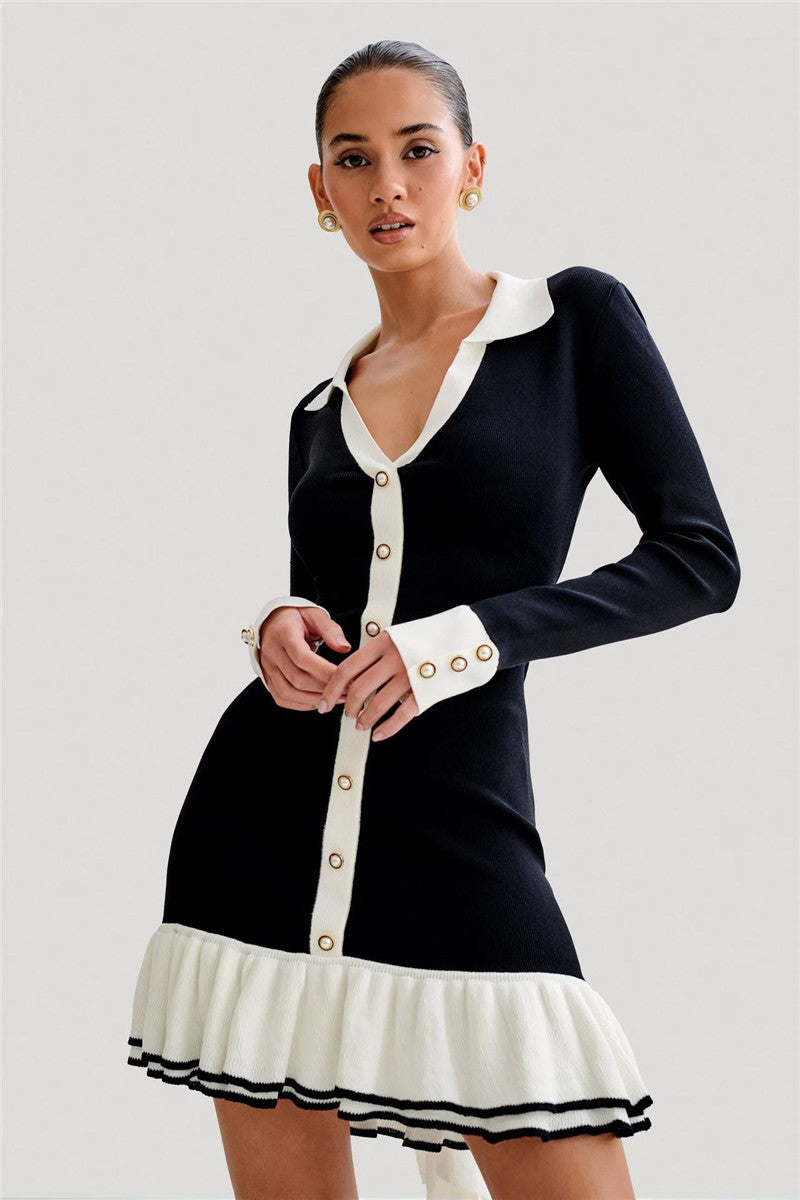 Betty Long Sleeve Ruffled Knit Mini Dress