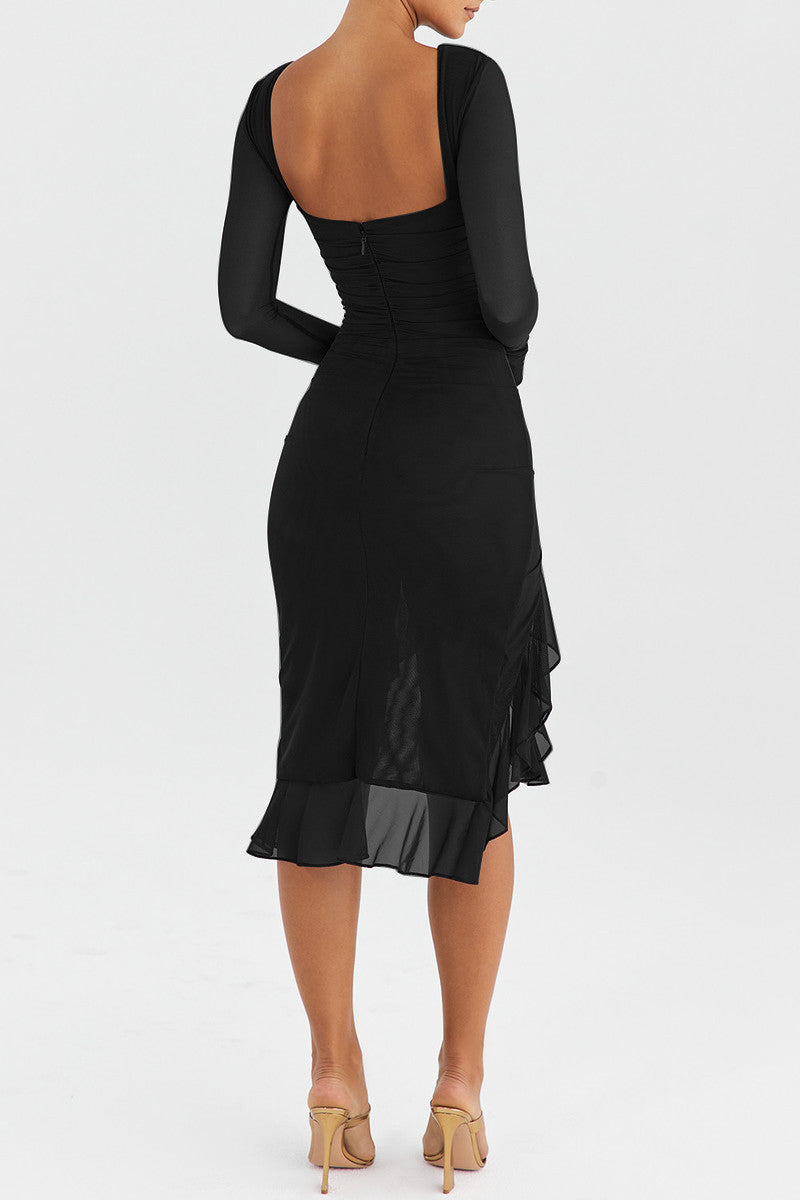 Jamie Ruffle Ruched Midi Dress