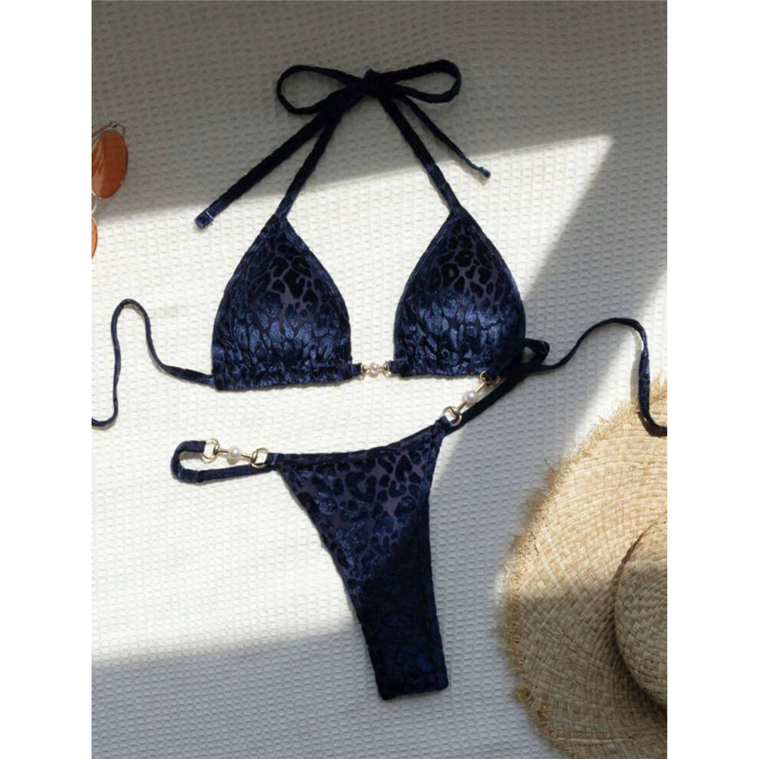 Jamie Leopard Halter Mini Micro Thong Bikini