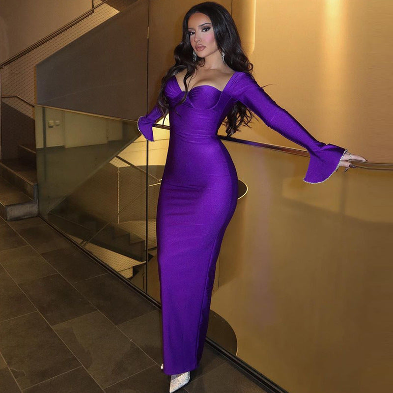 Carmen Long Flare Sleeve Sexy Maxi Dress