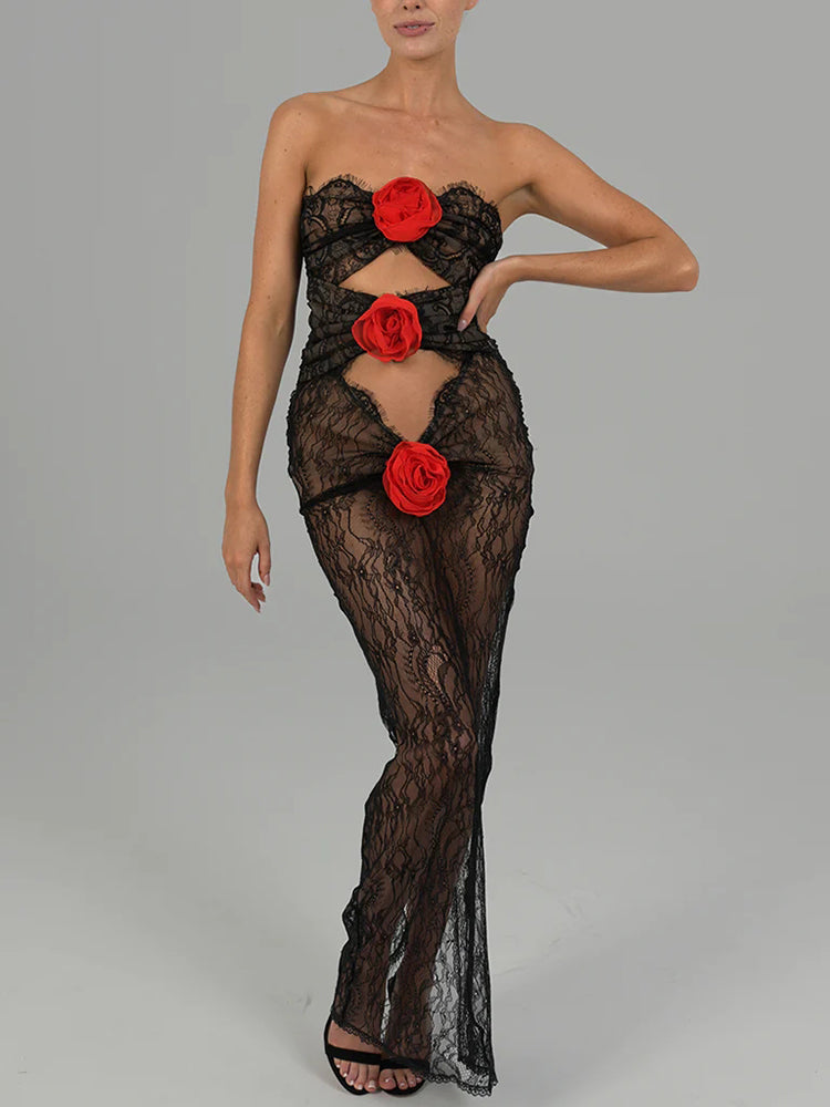 Shannon Hollow Out 3D Flower Maxi Dress
