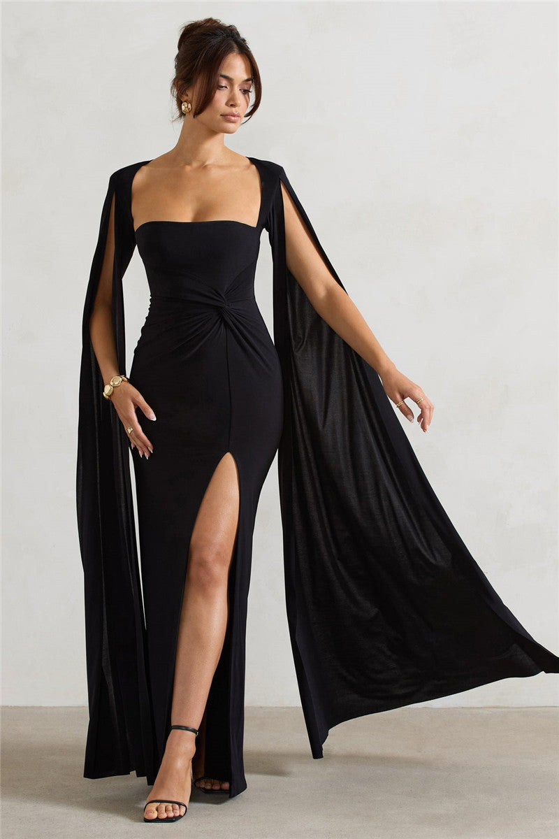 Teresa Long Cape Sleeve Split Maxi Dress