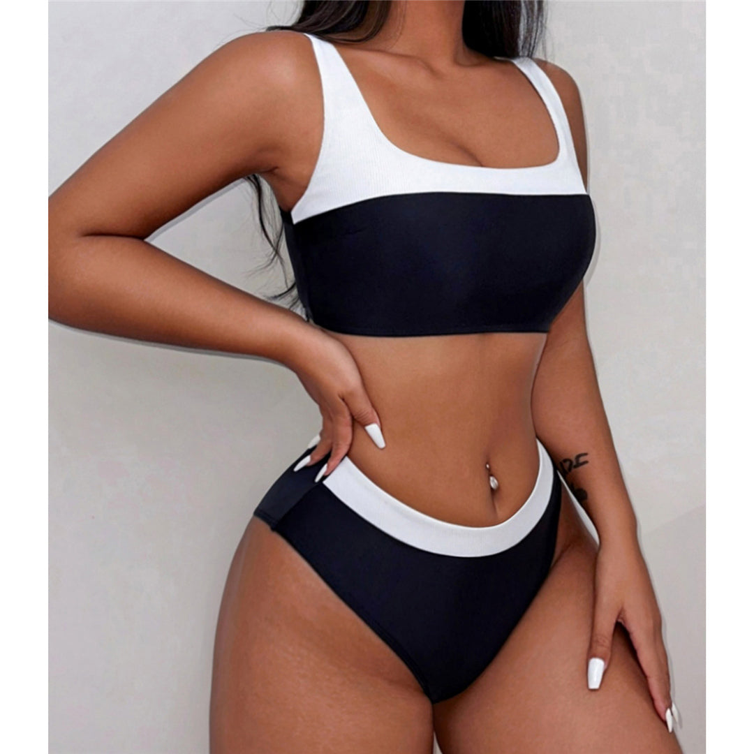 Dana Splicing Mid Waist High Leg Cut Bikini