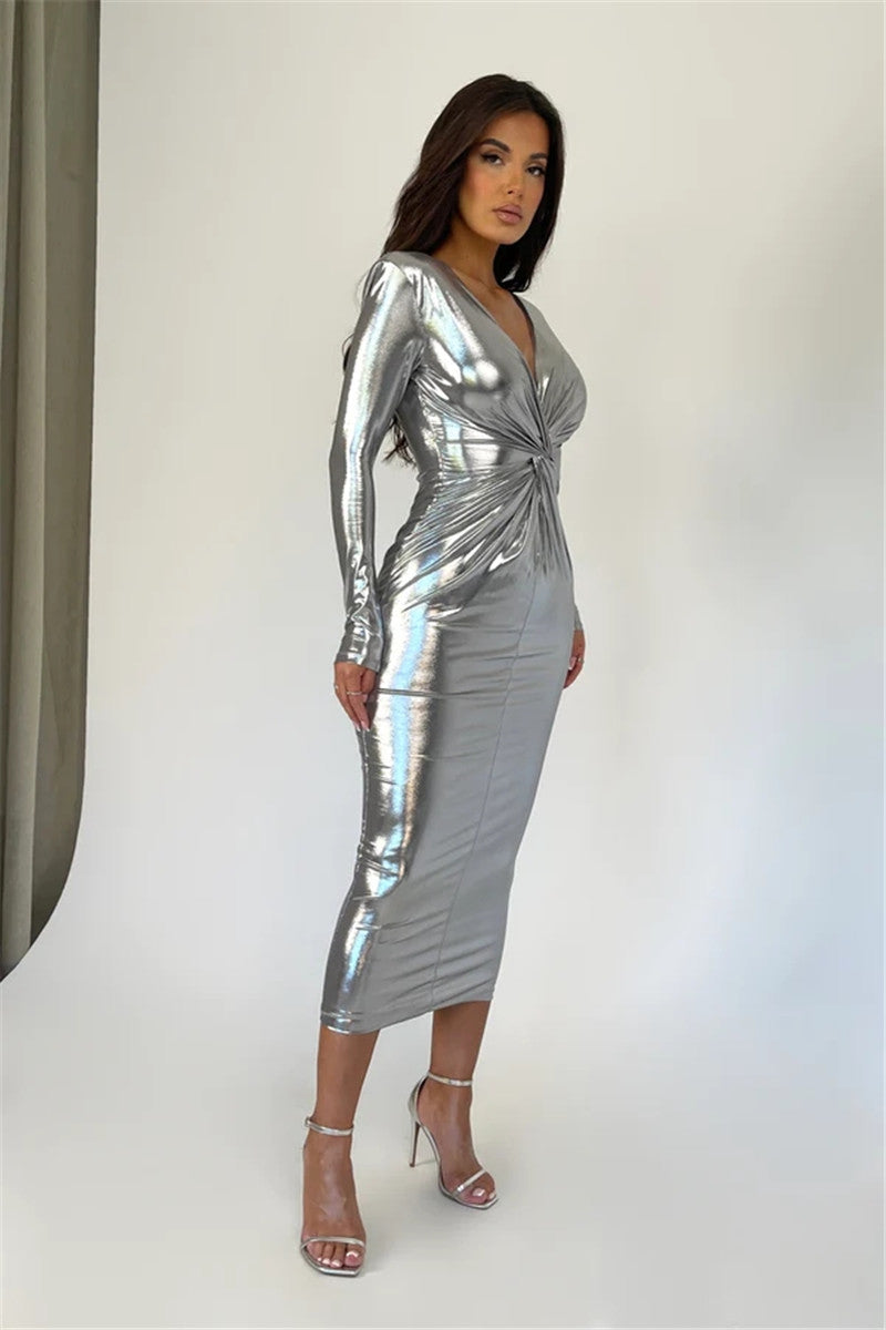 Rachel Deep V Neck Ruched Sexy Maxi Dress