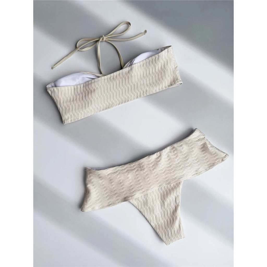 Diane Sexy Halter Wrinkled Mid Waist Bikini