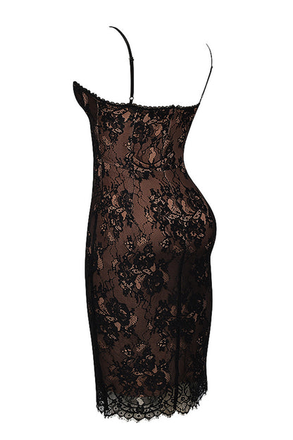 Sara Lace Print Spaghetti Strap Sexy Midi Dress