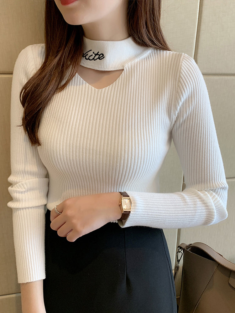 Renee Hollow Out Mock Neck Women Sweater