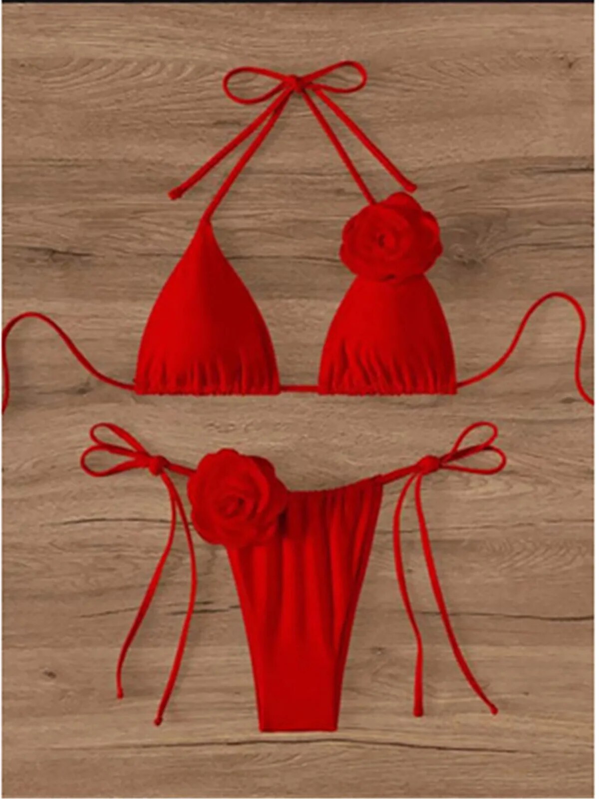 Janet Sexy 3D Flowers Halter Strappy Bikini