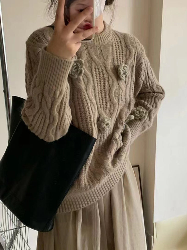 Annette 3D Embroidered Rose Hook Flower Sweater