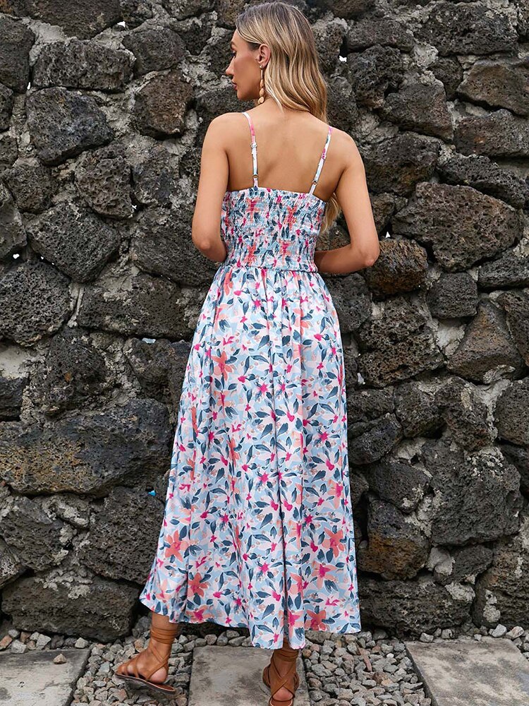 Floral Casual Backless Long Dress