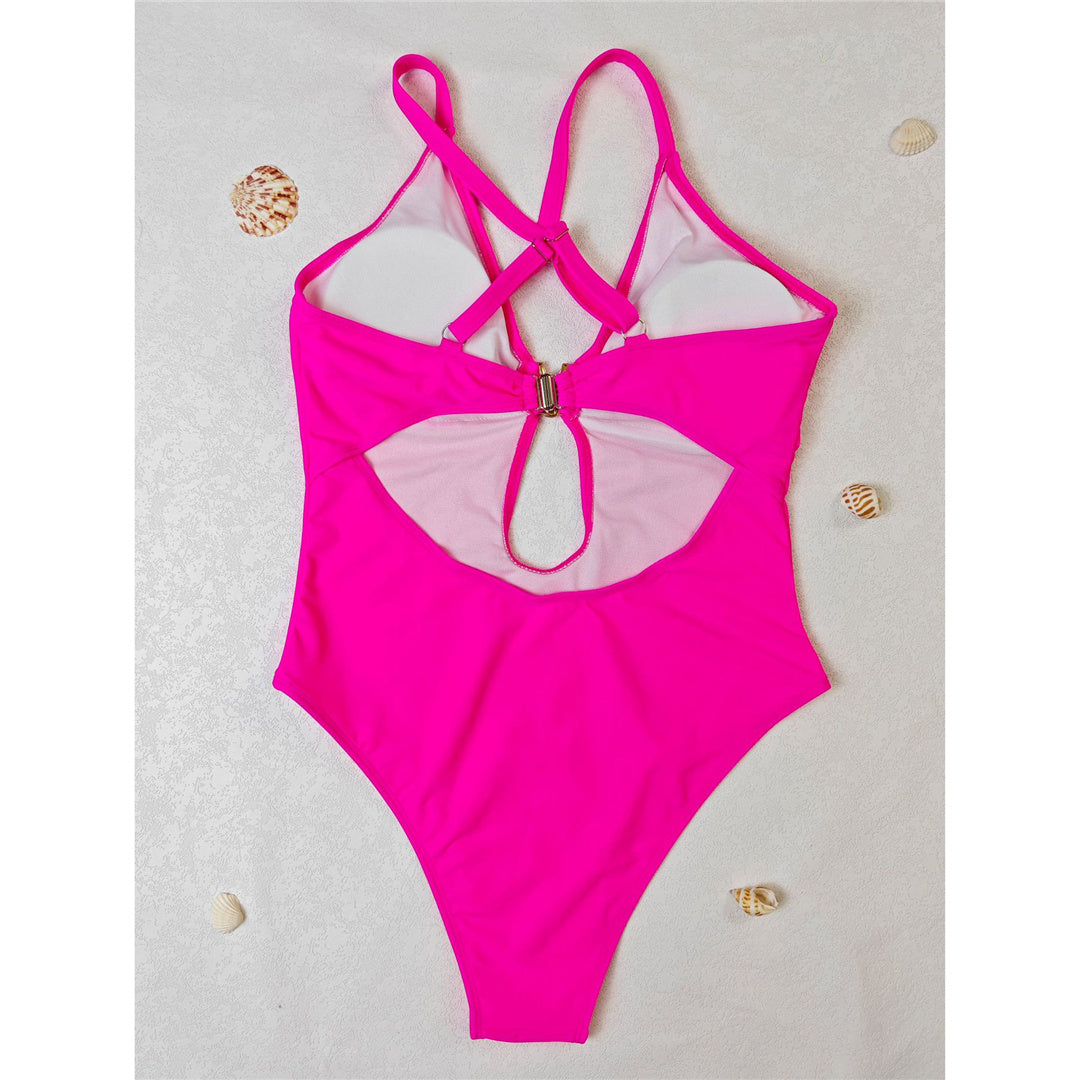 Sandy Cut Out Back Cross Metal Ring One Piece Swimsuit