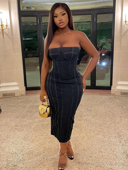Shannon Strapless Denim Midi Dress