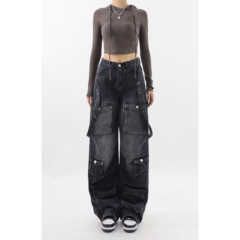 Molly Women Vintage Black Gothic Cargo Jeans