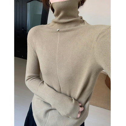 Natalie High Neck Solid Slim Fit Knitted Woman Sweater